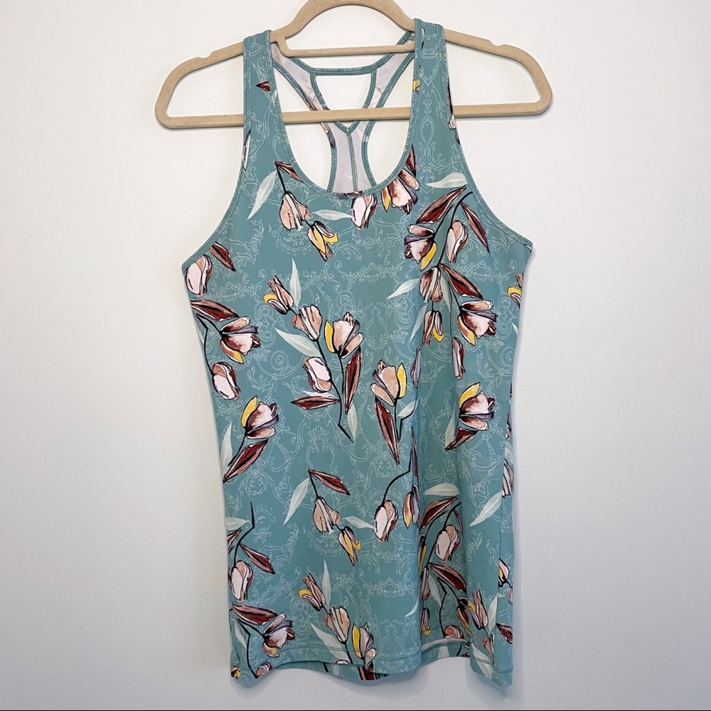 Fitted Long Sports Tank Blouse in Calia by Carrie Underwood Move Top Botanical
